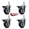 Service Caster 4'' Black Poly Wheel Swivel 3/4'' Square Stem Caster Set with Brake, 4PK SCC-SQ20S414-PPUB-BLK-PLB-34-4 - alternate 4